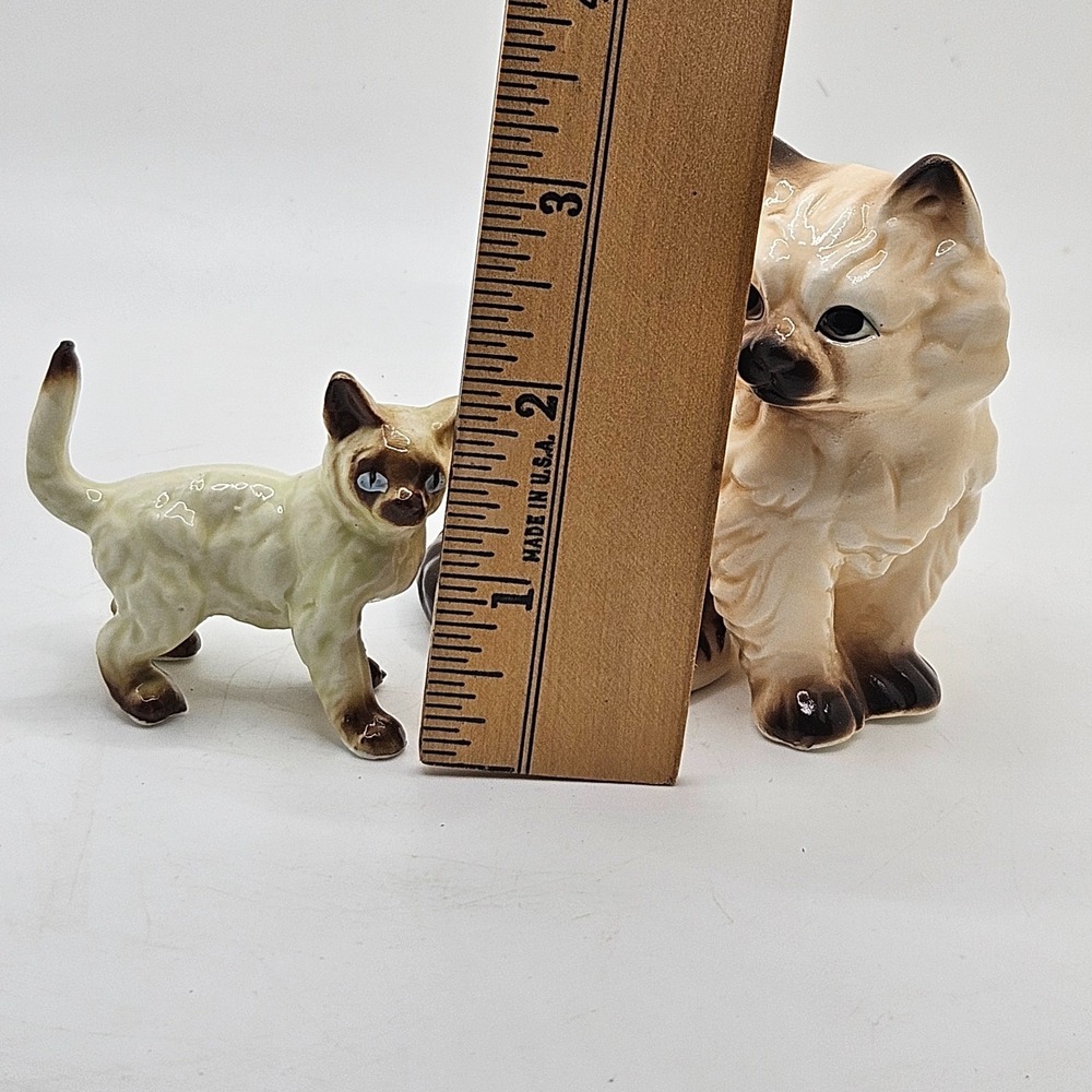 Vintage Siamese Cat Figurines Set Ceramic Porcelain Blue Eyes Japan style - Picture 9 of 10